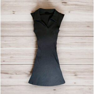 Sleeveless Black Ribbed Knit Polo Collar Mini Dress SZ XS